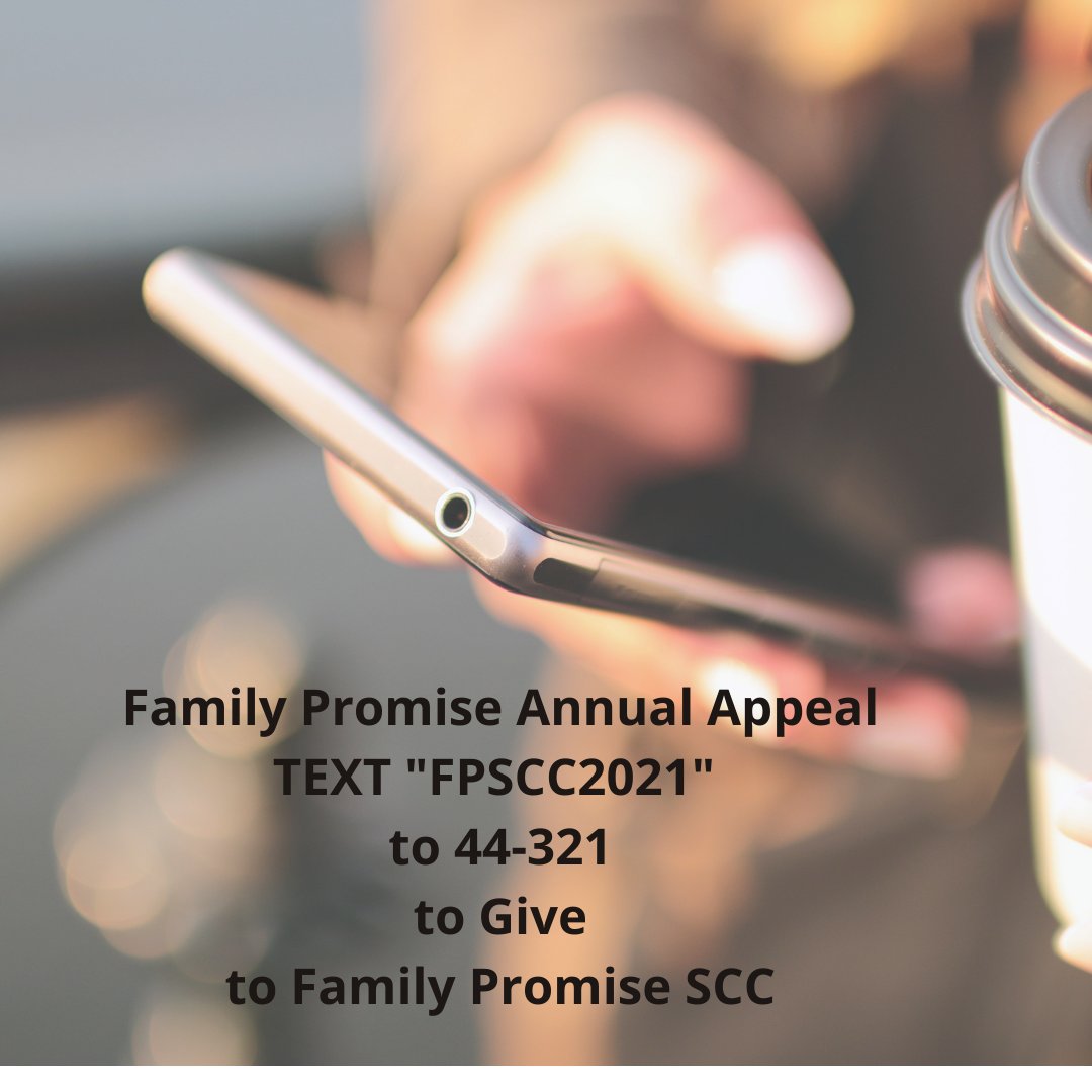 FamPromiseScc's tweet photo. Text to Donate to the Family Promise of SCC Annual Campaign https://t.co/5fKpLB7gGj