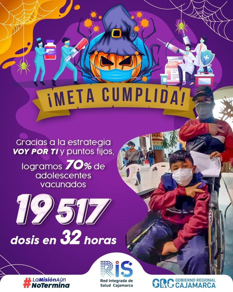 gob_reg's tweet photo. META CUMPLIDA EN CAJAMARCA DISTRITO Y BAÑOS DEL INCA😷👍

Gracias a estrategias VOY POR TI y Puntos fijos logramos 70% de adolescentes vacunados.💉💉👨‍⚕️👩‍⚕️
19,517 dosis en 32 horas. 

💪 @Minsa_Peru https://t.co/8GwOc2pUm2