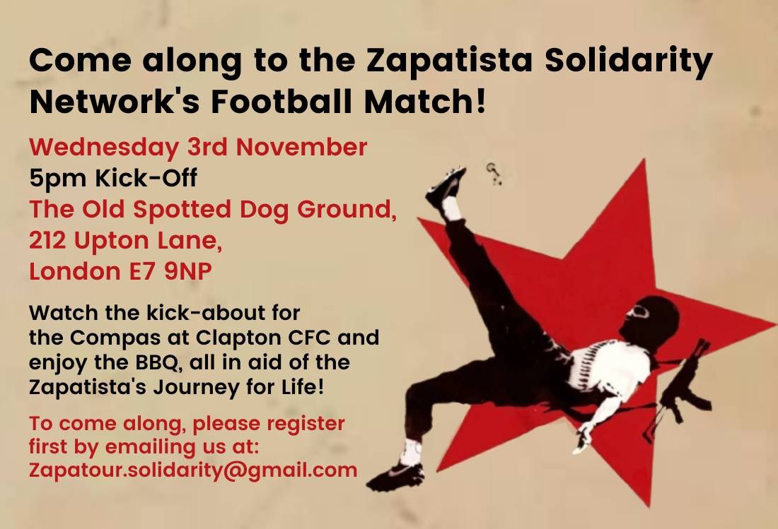 Mates, I am made up this is happening ❤️

In July @ClaptonCFC Outreach shared a stall w some of @LondonMxSol at the #KillTheBill kickabout. The idea of the @zapatistasolid1 #JourneyForLife stopping by @OldSpottedDogE7 came up. And now it's really happening 🥲