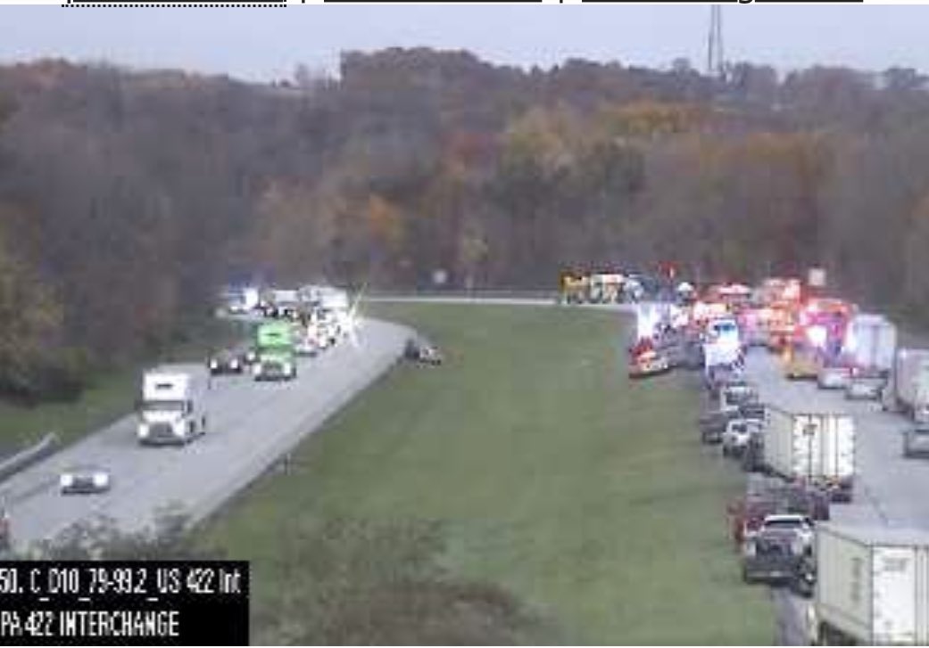 WPXITraffic's tweet image. A multi vehicle crash, involving a school bus, and the request for medical helicopters, has the northbound lanes of Interstate 79 CLOSED at RT 422 in Butler County. #PittsburghTraffic #WPXI