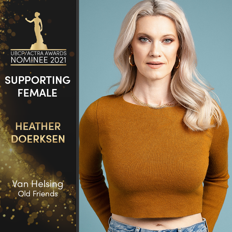 Nominee Love! 
Congratulations to <a href="/HeatherDoerksen/">Heather Doerksen</a>  for their #ubcpactraawards 2021 Supporting Female nomination for <a href="/SYFYVanHelsing/">Van Helsing</a> - Old Friends
#ubcpactra Click our profile to watch – Saturday, Nov 20
Red Carpet: 5:45 PM ⁠
Show: 7:00 PM⁠⁠