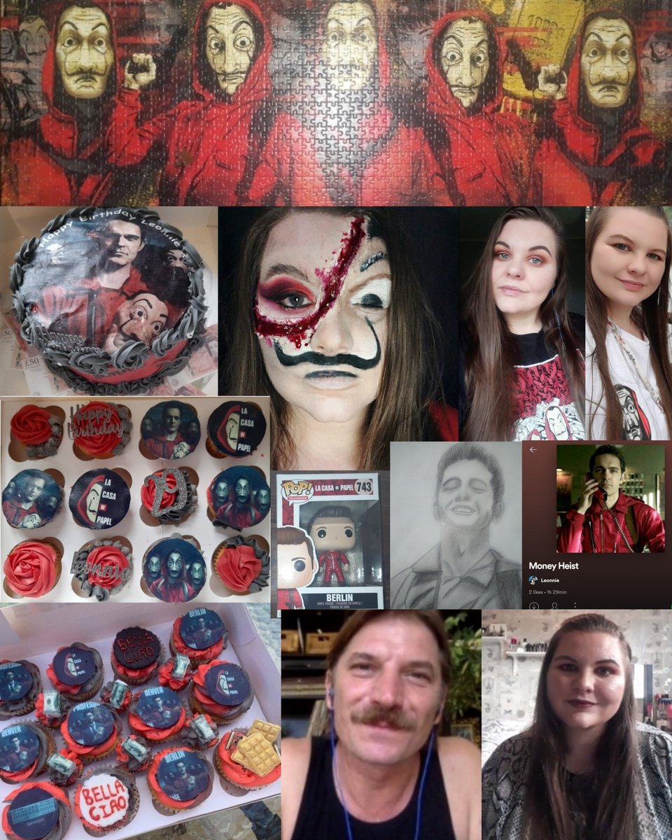 leonniefarrell's tweet photo. Leonnie Farrell, England, UK.
#MoneyHeistFinale #LCDPFinale 
Video meet &amp; greet with @lukaperosofficial, halloween look, Money Heist birthday party with a cake and cupcakes, my own LCDP Spotify playlist, drawing of my favourite character Berlin and lots of merch.  @lacasadepapel https://t.co/PHuFlQBiKy