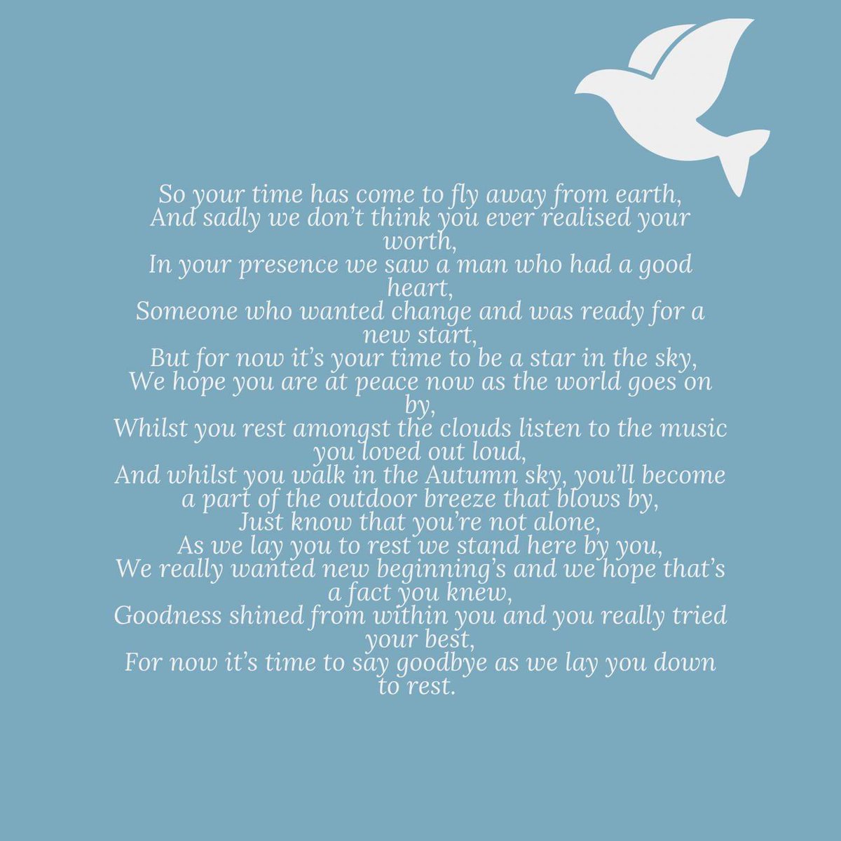 BTH Mortuary & Bereavement Services (@bthmortuary) on Twitter photo #CEOshoutout for the team of staff from SAU who attended the funeral of a gentleman who they had cared for who had no known family or fixed address. This beautiful poem was written by one of the staff to be read at the funeral @ChaplaincyBTH <a href="/BlackpoolHosp/">NHS Blackpool Teaching Hospitals 💙🌈</a> <a href="/SwanModelBTH/">BTH SWAN End Of Life Bereavement Care</a> @BTH_CEO #CEOshoutout for the team of staff from SAU who attended the funeral of a gentleman who they had cared for who had no known family or fixed address. This beautiful poem was written by one of the staff to be read at the funeral @ChaplaincyBTH <a href="/BlackpoolHosp/">NHS Blackpool Teaching Hospitals 💙🌈</a> <a href="/SwanModelBTH/">BTH SWAN End Of Life Bereavement Care</a> @BTH_CEO
