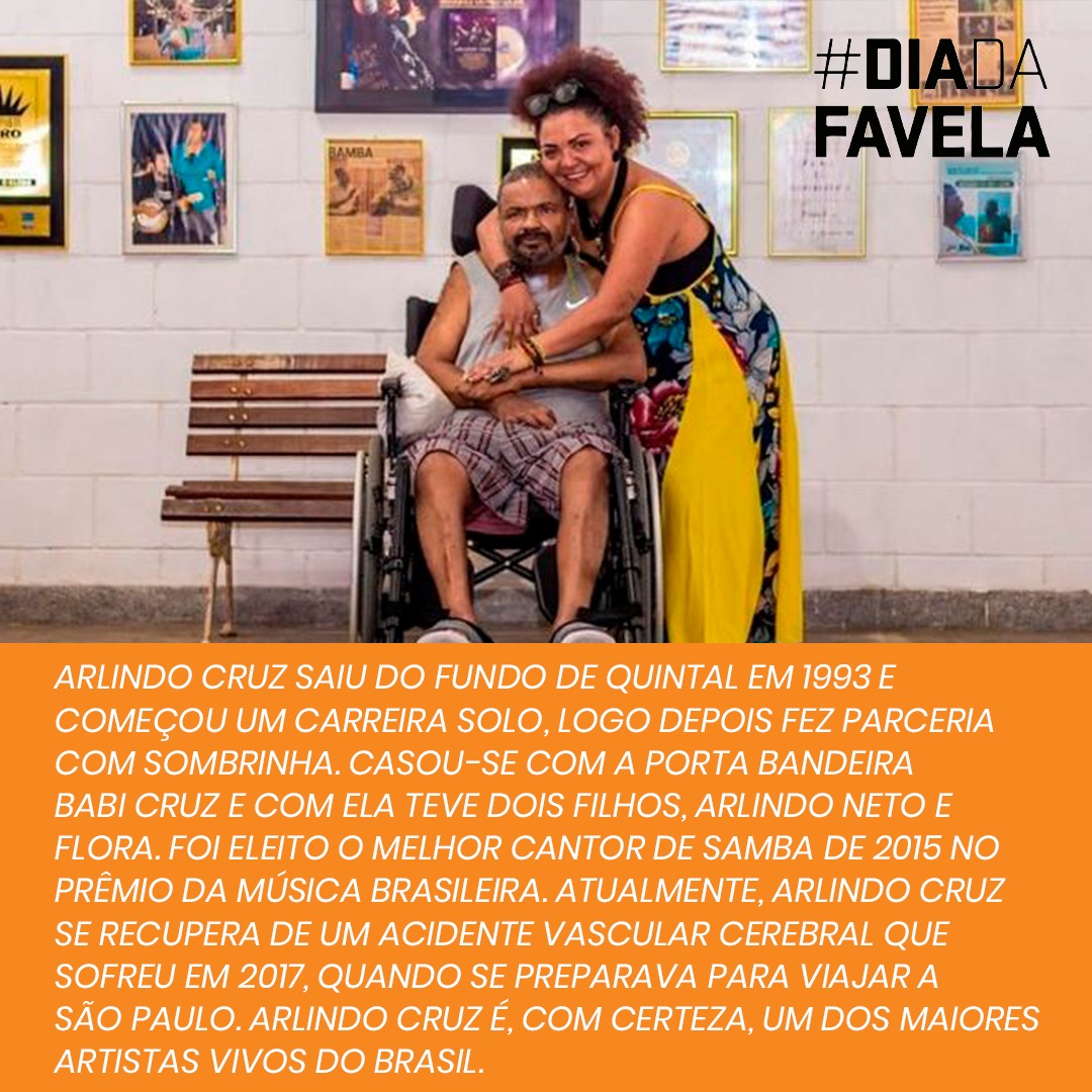 O grande homenageado do Dia da Favela será o sambista Arlindo Cruz! Ele sempre exaltou os nossos territórios em suas canções! O dia 4 é todo seu, Mestre!

#diadafavela #semanadafavela #cufa #samba