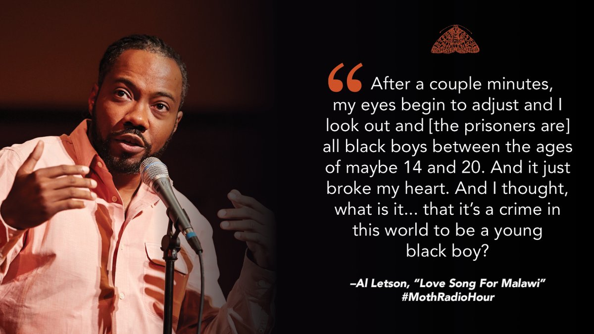 TheMoth's tweet photo. In this week’s #MothRadioHour, Al travels to Malawi for a job and finds unexpected human connection in a prison

Listen to Al’s story and more in this special episode with stories about wedding dress shopping, prison choir, and a hot dog: https://t.co/1NO798wBfp https://t.co/qywRnMRWSa