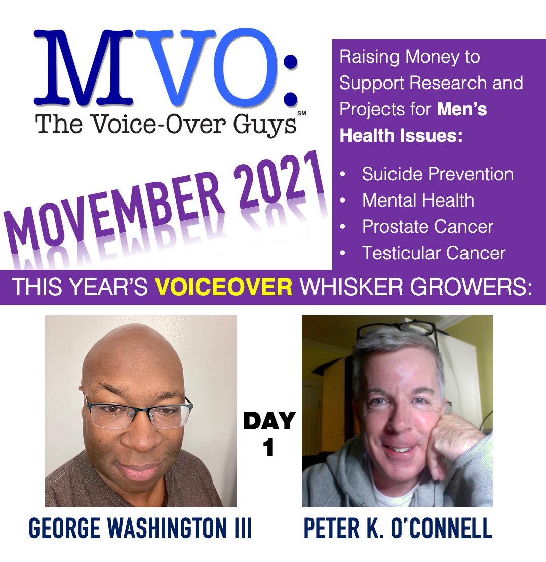 #malevoiceovertalents <a href="/GWIII/">George Washington III 💉Team Moderna💉</a> and <a href="/audioconnell/">PETER K. O'CONNELL 🎙 SOURCE CONNECT V.O.</a> -both members of MVO: The Voiceover Guys - have teamed up for #Movember2021 #Movember to #fundraise for men's #cancerresearch and #mentalhealth #MentalHealthAwareness please donate: us.movember.com/team/2256624 #voiceover