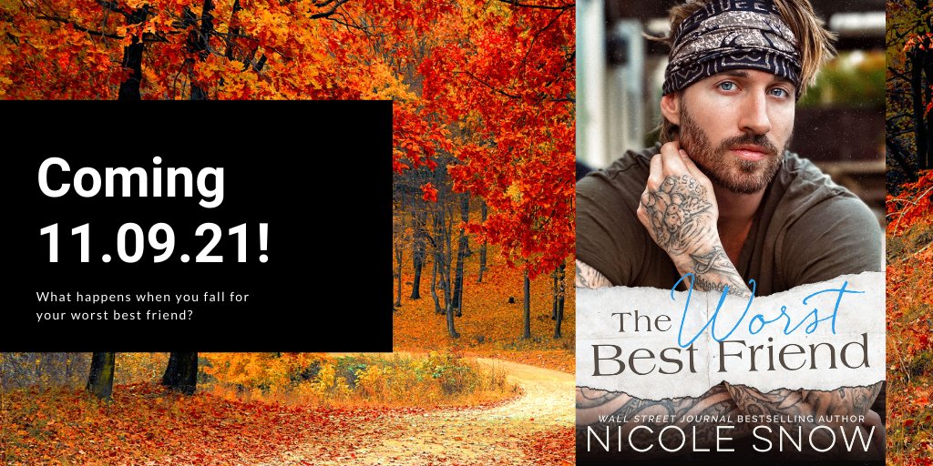 Coming next Tuesday, November 9th! The Worst Best Friend arrives with heat, heart, and so much small town friends-to-lovers hilarity. Start your engines.

Giveaway here → bit.ly/31rasdm

#nicolesnow #romancebooks #steamybooks