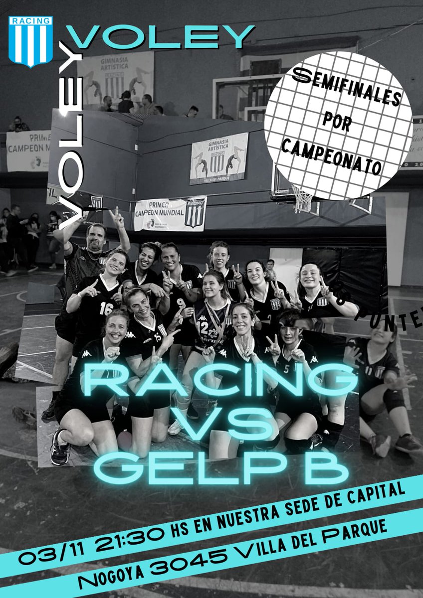 5° División <a href="/metrovoley/">FMV</a> 
Semi final por el primer ascenso
El Miércoles 3/11 desde las 2130hs se enfrentan por un lugar en la final las Académicas vs GELP B en la <a href="/RacingSede/">SEDE RACING CAPITAL</a> 
El equipo dirigido por <a href="/fernandocasalok/">fernando casal</a> viene invicto con 12 victorias
Vamos Académicas 🎓🏐💙