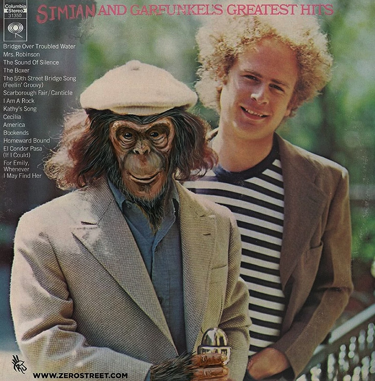 Zerostreet's tweet photo. Simian Garfunkel. A painted LP cover from several years ago.
#Simian #simonandgarfunkel #art #lp #lpcover #albumcover #artwork #acrylic #lowbrowart #popsurrealism #illustration https://t.co/m2OteJoqcH