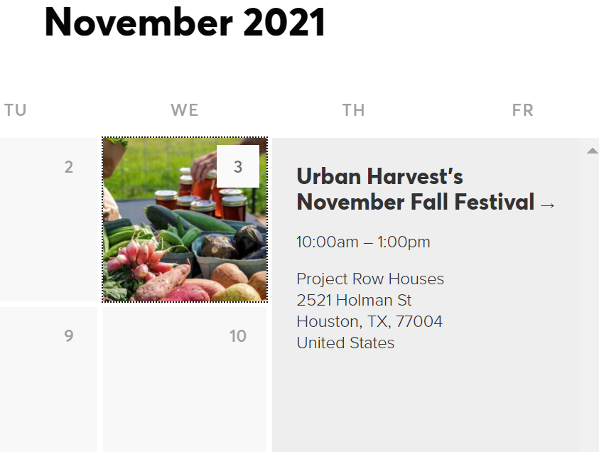 HoustonBCycle's tweet photo. We'll be at the @projectrowhouses Fall Festival Wednesday, November 3rd from 10am-1pm. Delicious fresh produce, a variety of resource vendors (like @HoustonBCycle!) and special guest speakers tacking issues of food scarcity in the #ThirdWard.
#UrbanHarvest
#KeepHoustonRolling https://t.co/rNnKAybC4O