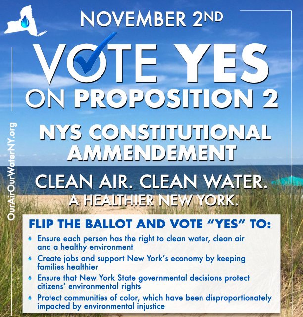 EhEnergize's tweet photo. Hey New Yorkers, remember to vote today! Flipping the ballot and voting YES on Prop 2 will add the right to clean air, clean water and a healthy environment to the Bill of Rights in NYS! #VoteYesOnProp2 https://t.co/uRyRonyMfT