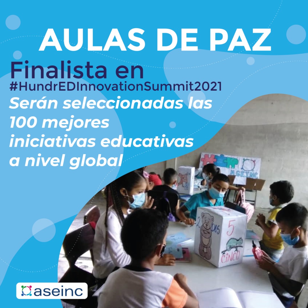 aseinc's tweet photo. Nuestro programa Aulas de Paz es finalista para #HundrEDSummit2021 donde serán seleccionadas las 100 mejores innovaciones educativas a nivel mundial, en la cumbre que se celebrará del 3 al 5 de noviembre. Iniciativa de @hundrED_org en alianza con @LEGOfoundation. https://t.co/m8BDxGVdIh