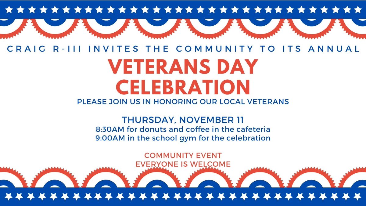 craigr3_school's tweet photo. Please join us on November 11 to honor and celebrate our local veterans https://t.co/GF78KjgYir