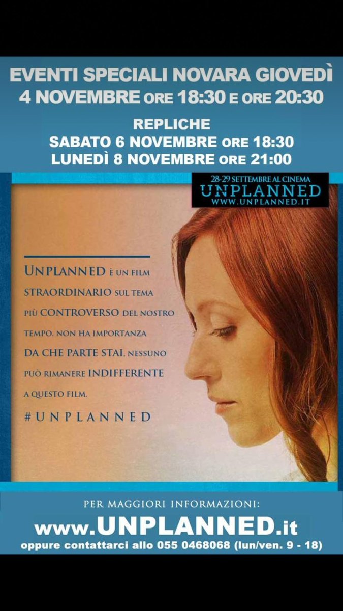 LiFE_Novara's tweet photo. *🗣️E' UFFICIALE!!*💪🏻

ARRIVA a *NOVARA UNPLANNED – LA STORIA VERA DI ABBY JOHNSON*
 
La proiezione sarà al *MOVIE PLANET DI BELLINZAGO GIOVEDì 4 Novembre* alle ore18:30 e *alle ore 20:30* 
Repliche SABATO 6 Novembre ore 18:30 e LUNEDì 8 Novembre ore 21 https://t.co/rNPT3Cj005