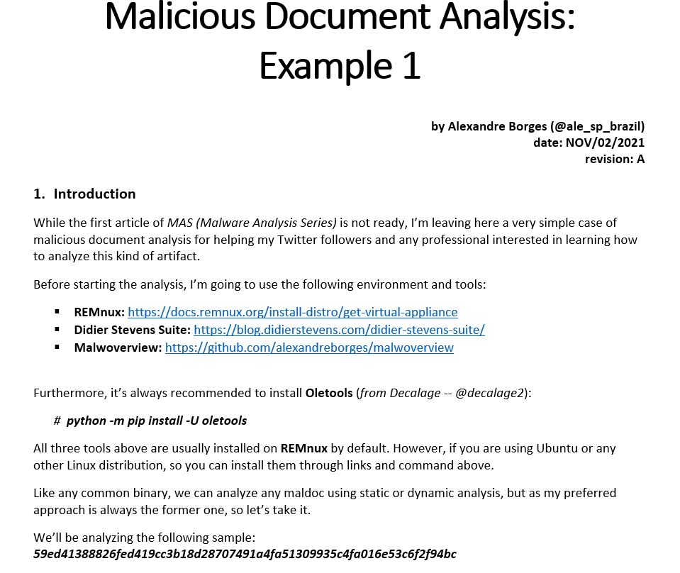 While I'm still writing the first article of MAS (Malware Analysis Series), which I'm late because heath issues in family and also I was assigned to two private tranings, I leave a simple article about maldocs:

exploitreversing.com/2021/11/02/mal…

(PDF): exploitreversing.files.wordpress.com/2021/11/mda_1-…

#malware