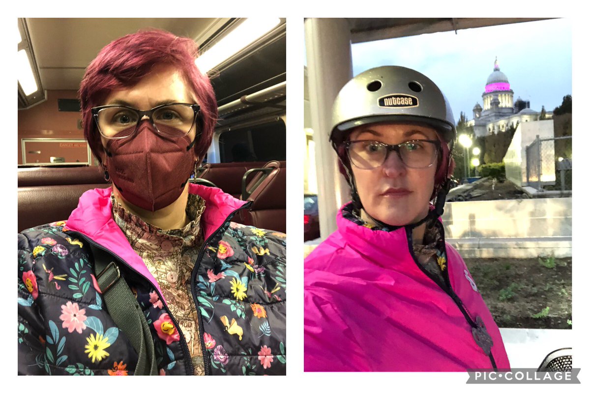 I like my fashion like I like my #commute - multi-MODE-al! 🤣 Floral side on the train, hot pink side on the bike, I’m all about my new puffer. 🌸🌼💗🚈🚲