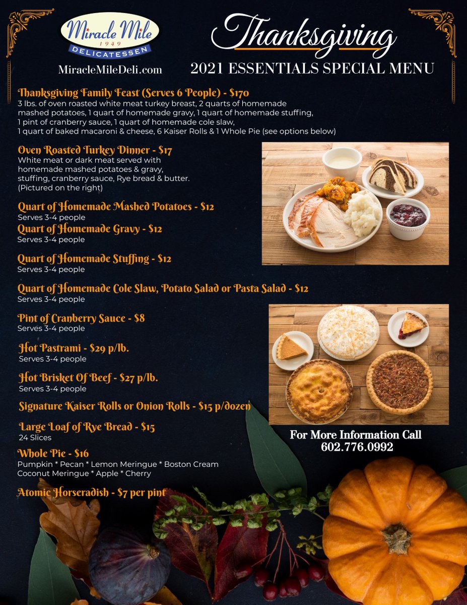 miraclemiledeli's tweet photo. Make it a delicious and worry-free Thanksgiving with catering from Miracle Mile Deli. Choose from our Thanksgiving Family Feast that serves six people, Individual Oven Roasted Turkey Dinner,  Sides, Pies and so much more. Click here to learn more https://t.co/gKgrW6x4Az https://t.co/hwuy4bG4mI