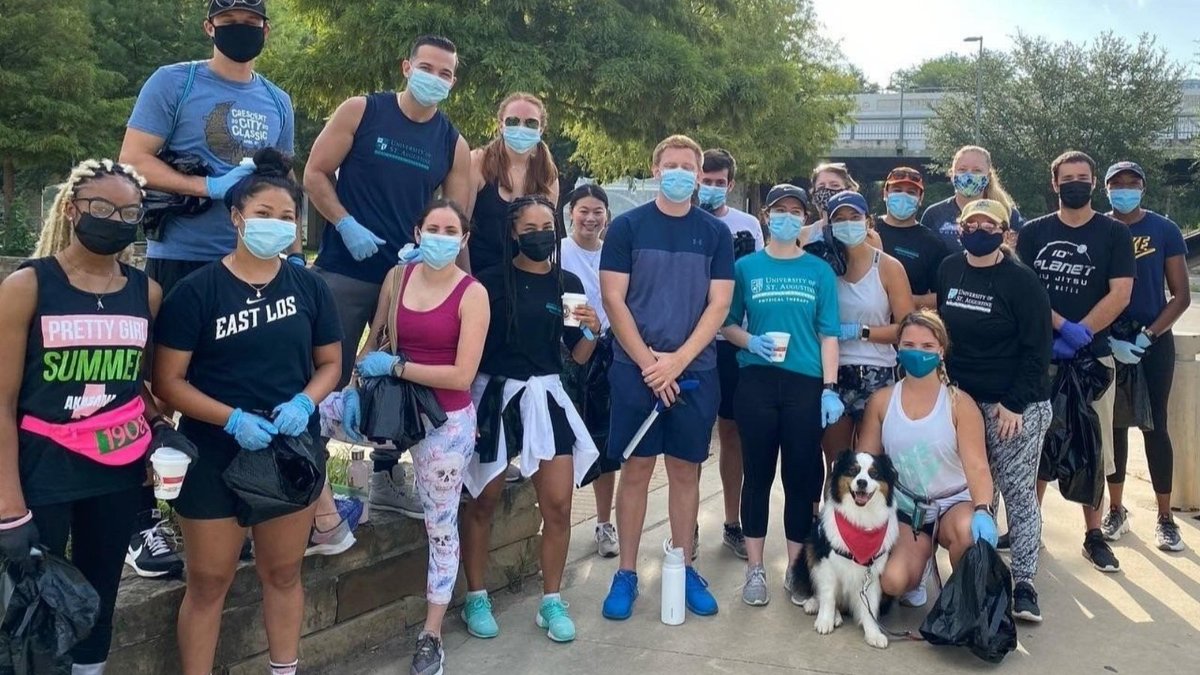 uofstaug's tweet photo. USAHS OT & PT students in Austin, TX, recently participated in National Clean-up Day by organizing their 2nd annual river clean-up. Sponsored by SPTA, students spent the day picking up trash at the Colorado River Trail & creating a cleaner place for the community. #uofstaug https://t.co/a6ROuKY8FQ