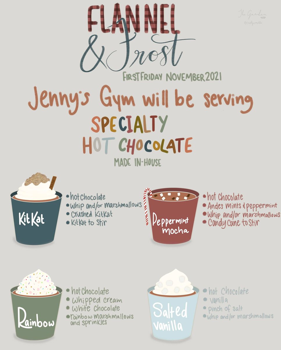 FirstMonthly's tweet image. Don't worry about being cold...Jenny's Gym will be serving specialty hot chocolate @ First Friday.  See you in downtown Camden 6-9PM.  #firstfriday   #camdenar  #holidaymarket  #fridaynightfun