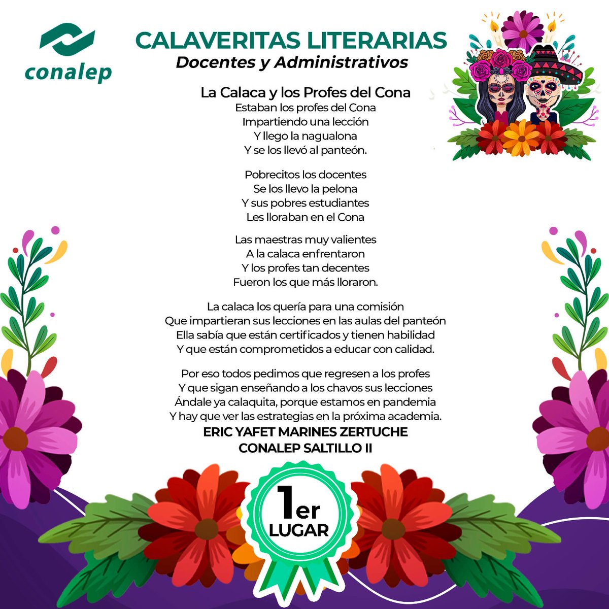 EnriqueKuHerr's tweet photo. Quiero expresar mi reconocimiento a los alumnos, docentes y administrativos que participaron en el 2do Concurso Nacional “la Catrina y el Catrín 2021", ustedes son muestra del talento, originalidad y creatividad que distinguen al Conalep. 

¡Muchas felicidades! https://t.co/mG2EgAJsn4