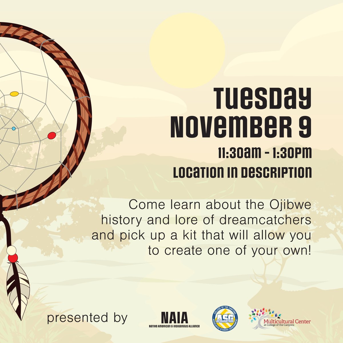 canyons's tweet image. DreamCatcher Re-Educate Event next Tuesday. Make your own dreamcatcher (limited supply) &amp;amp; learn about the history behind this symbol in honor of Native American Heritage Month. Supported by COC ASG and COC Native American &amp;amp; Indigenous Alliance.