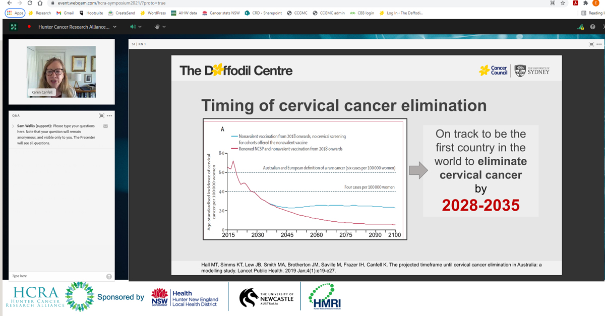 Prof Karen Canfell at #HCRASYM21: Australia is on track to be the first country to eliminate cervical cancer as a public health problem, but there are still inequities in outcomes across some populations. Cervical screening by self-collection will be key to reaching more women