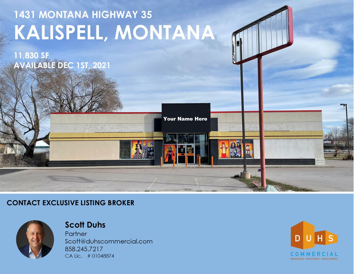 KALISPELL, MT | 11,830 SF FREE STANDING BUILDING

Did you know we serve the Kalispell, Montana area too?

• Pole signage available
• Over 50 Parking stalls 
• Excellent frontage  
• Available Dec 1

#kalispellmontana #kalispellrealestate #kalispellcommercialrealestate