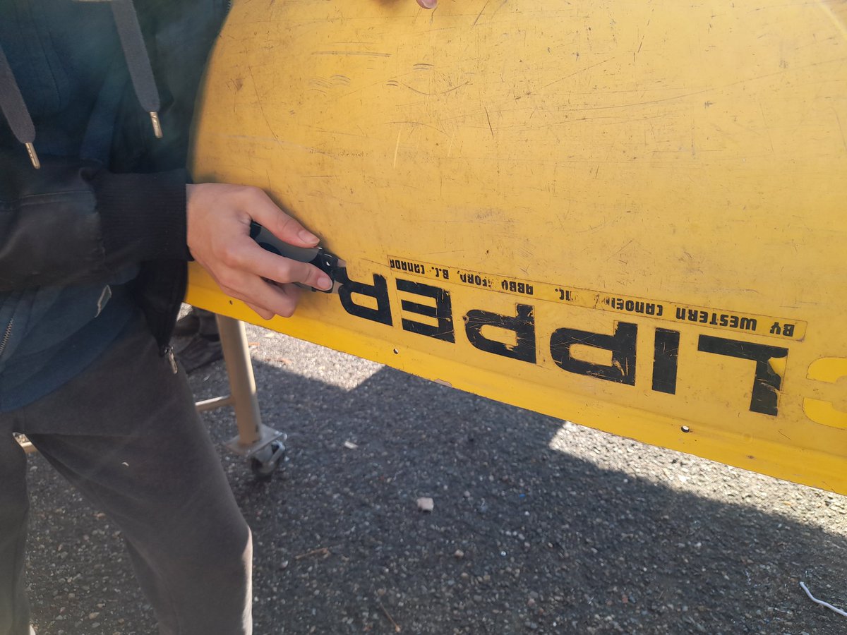 TurboTimmy57's tweet photo. Starting a canoe restoration project with @DeadPine57 seniors. Gunnels, seats, decals etc removed. Pressure washed and starting to sand the shell to create a rough surface for our gelcoat to adhere to. We'll keep ya posted as we go! @Stephymarie33 @SD57PG @SD57Indigenous https://t.co/8FJ0XU2GKv