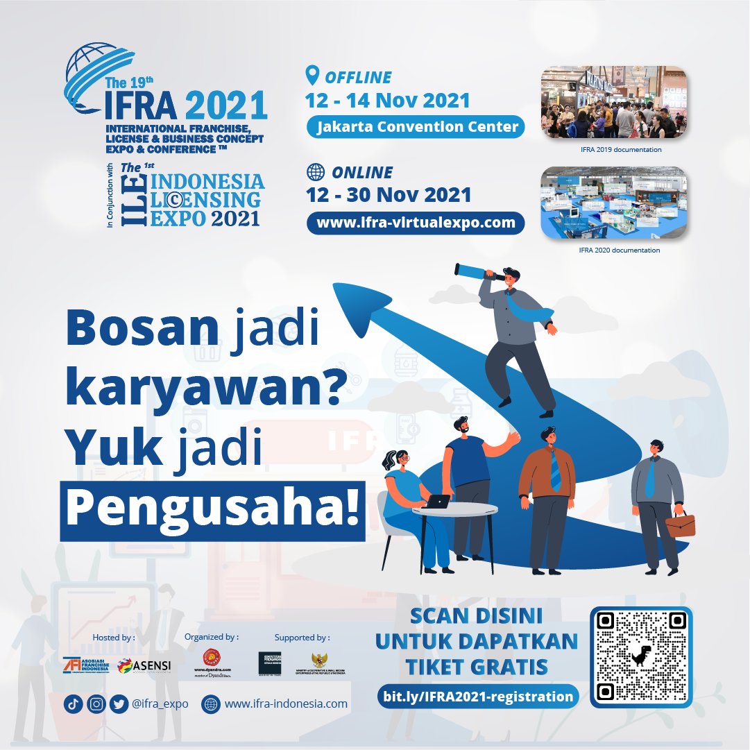 GoUKMid's tweet photo. Kamu capek jadi karyawan? Mending buka bisnis dan kamu akan jadi pengusaha❗Yuk daftarkan dirimu di pameran waralaba, lisensi dan peluang bisnis di https://t.co/8pfuBYpwdW

Follow Instagram: @ifra_expo

#RoadToIFRA2021 #License #Franchise #Business #Entrepreneur https://t.co/NMLTGQo7q8