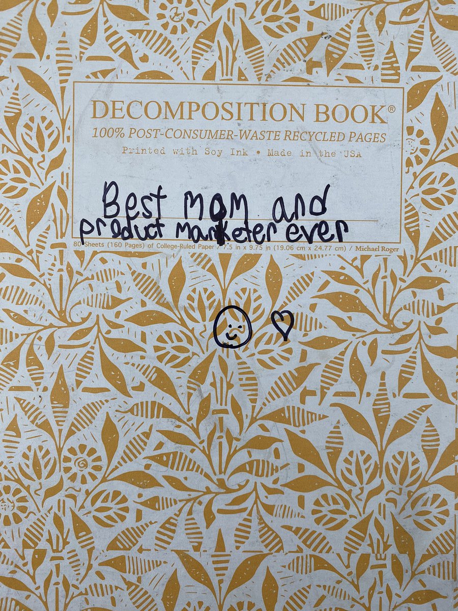 CarmenDecouto's tweet photo. This is my brainstorming notebook - always open on my desk to my latest lists &amp; thoughts. Today, I closed it &amp; found this secret love note from my 9yo daughter. In a world where family &amp; friends can’t remember what I do, she does. #futuremarketer? #wfhm #workingmom https://t.co/CRI6rHvkeq