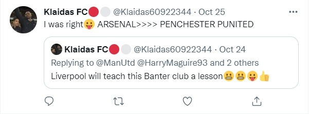 InboxGuardianX's tweet photo. @Klaidas60922344 @FabrizioRomano @samuelmarsden Sir Alex left a team that won the EPL in 2013 before he retire. Just focus on your arsenal &amp; arteta.. fake fan.. GGMU👹 https://t.co/k7fGqzBqoF