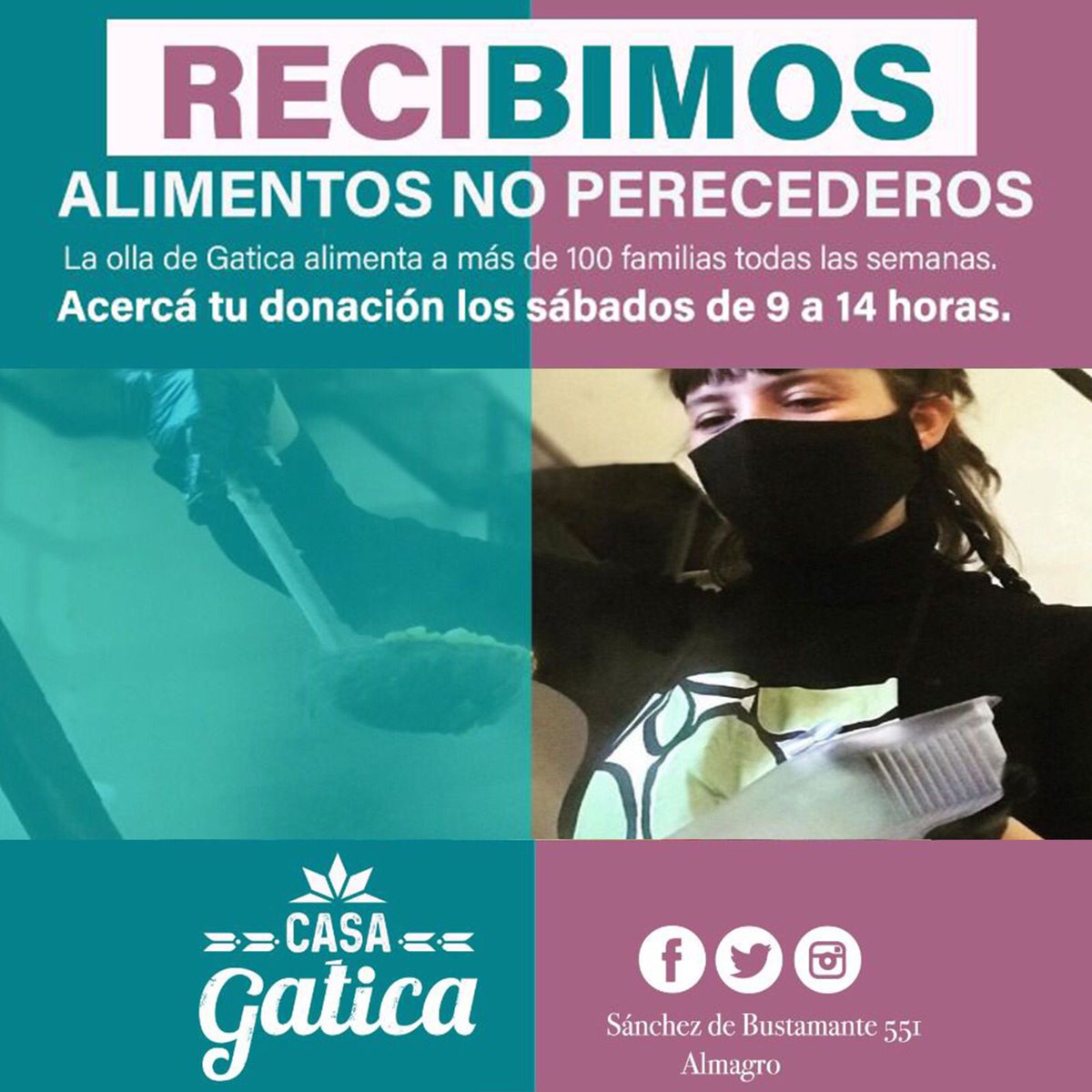 CasaGatica's tweet photo. Sumate y colaborá con nosotrxs. 💚 
👉🏼Estamos recibiendo en @CasaGatica  

🥙🍗 ALIMENTOS 
👶🍼 PAÑALES Y LECHE 
💳 TRANSFERENCIA BANCARIA 
😷BARBIJOS Y GUANTES DESCARTABLES 
💚ELEMENTOS DE GESTIÓN MENSTRUAL 
🔸 TUPPERS Y/O RECIPIENTES CON TAPA.  
📱 WhatsApp: 1127570159 https://t.co/Gt4UhBWLbl