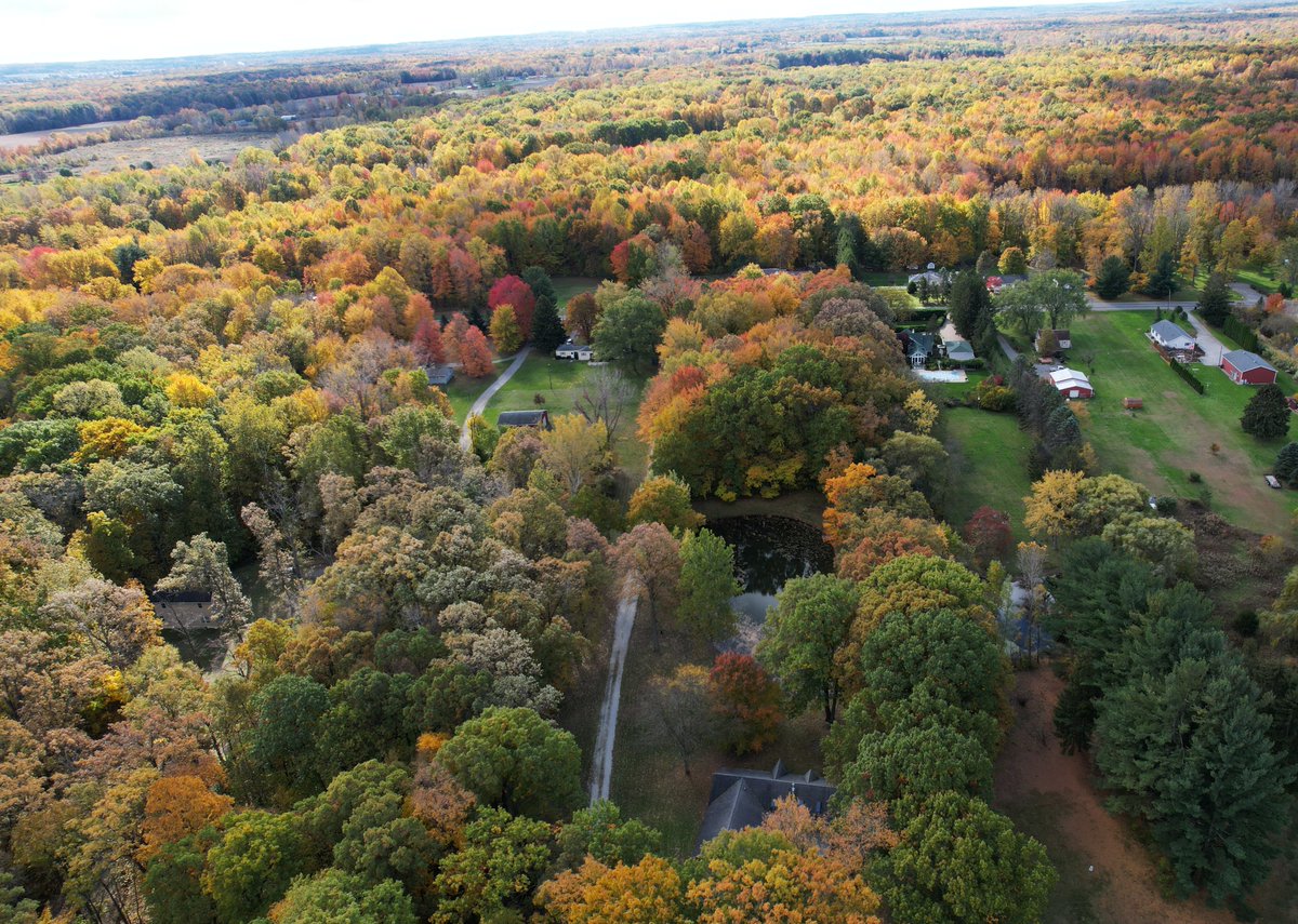 It's an ideal time for droning- the autumn changing of leaf colors creates some great views. This shot was taken in New Buffalo, Michigan, about a mile from the shore. #fallfoliage #dronephotography