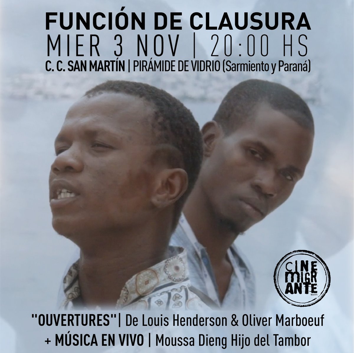 ✨No te pierdas nuestra GALA DE CLAUSURA con la proyección de “Ouvertures” + Música en VIVO de la mano del músicon senegales Moussa Dieng! 🎶

⭐La clausura del Festival se dará mañana, miércoles 3/11 a las 20hrs en @elculturalsanmartin, en la Sala 2 de la pirámide de vidrio.