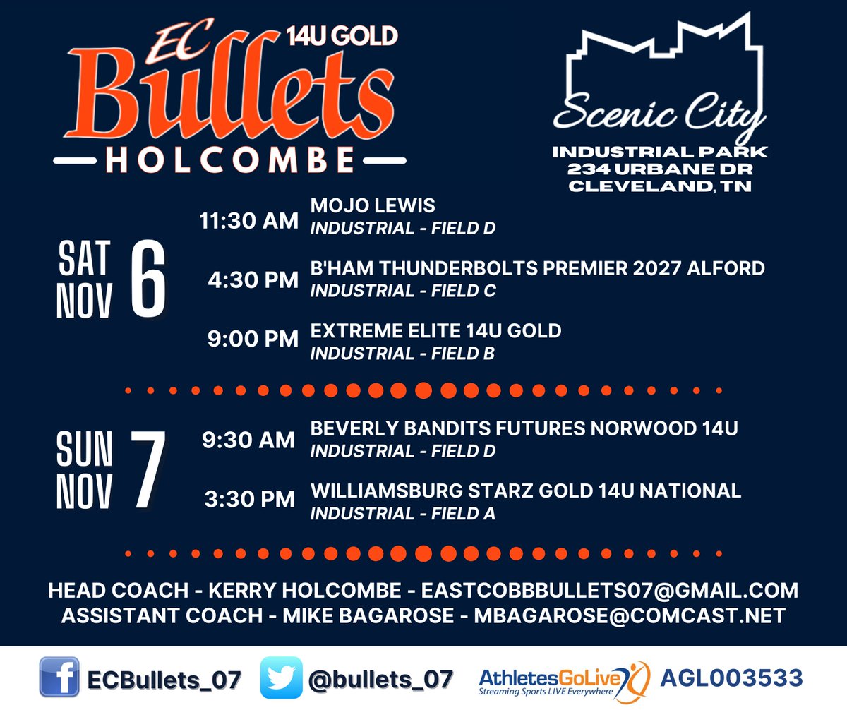 ECBholcombe's tweet photo. We're looking forward to the weekend! Come check us out at the @ConnectSports_ Scenic City Fall Showcase or watch us on @AthletesGoLive. Go Bullets!
@EastCobbBullets https://t.co/2Tep1uqgCd