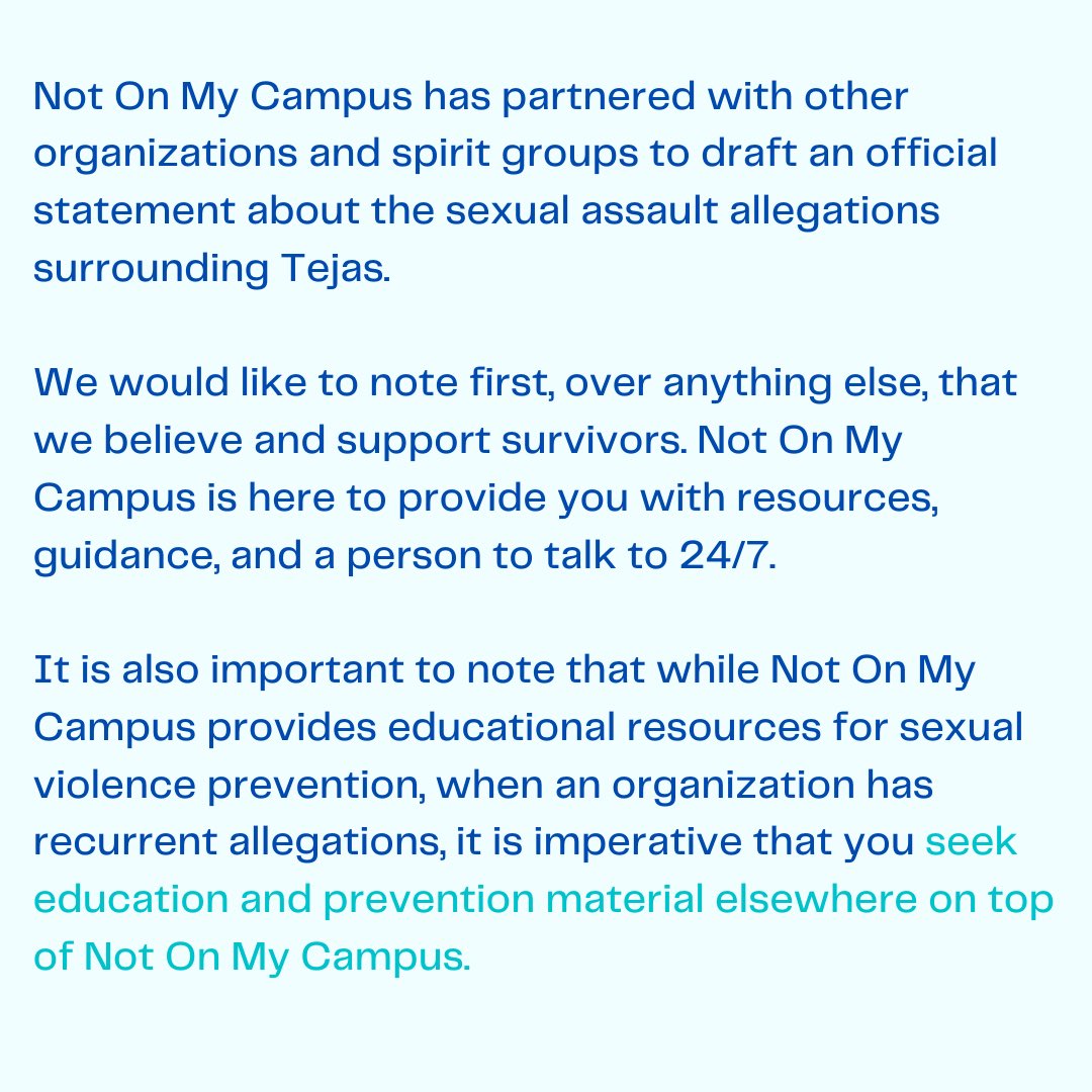 NotOnMyCampusUT's tweet photo. Not On My Campus’s official statement regarding Tejas. https://t.co/FIYNVgUxIA