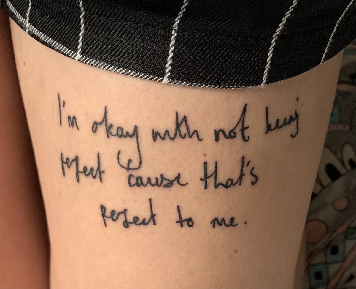 SarahJohn1998's tweet photo. Happy 3rd Birthday to my favourite song✨😍 This song has helped me more than you’ll ever know! So proud to have this tattooed in your handwriting on me forever @AnneMarie 🌺🌺 #PerfectToMe #annemarie https://t.co/RDFBHHOTjW