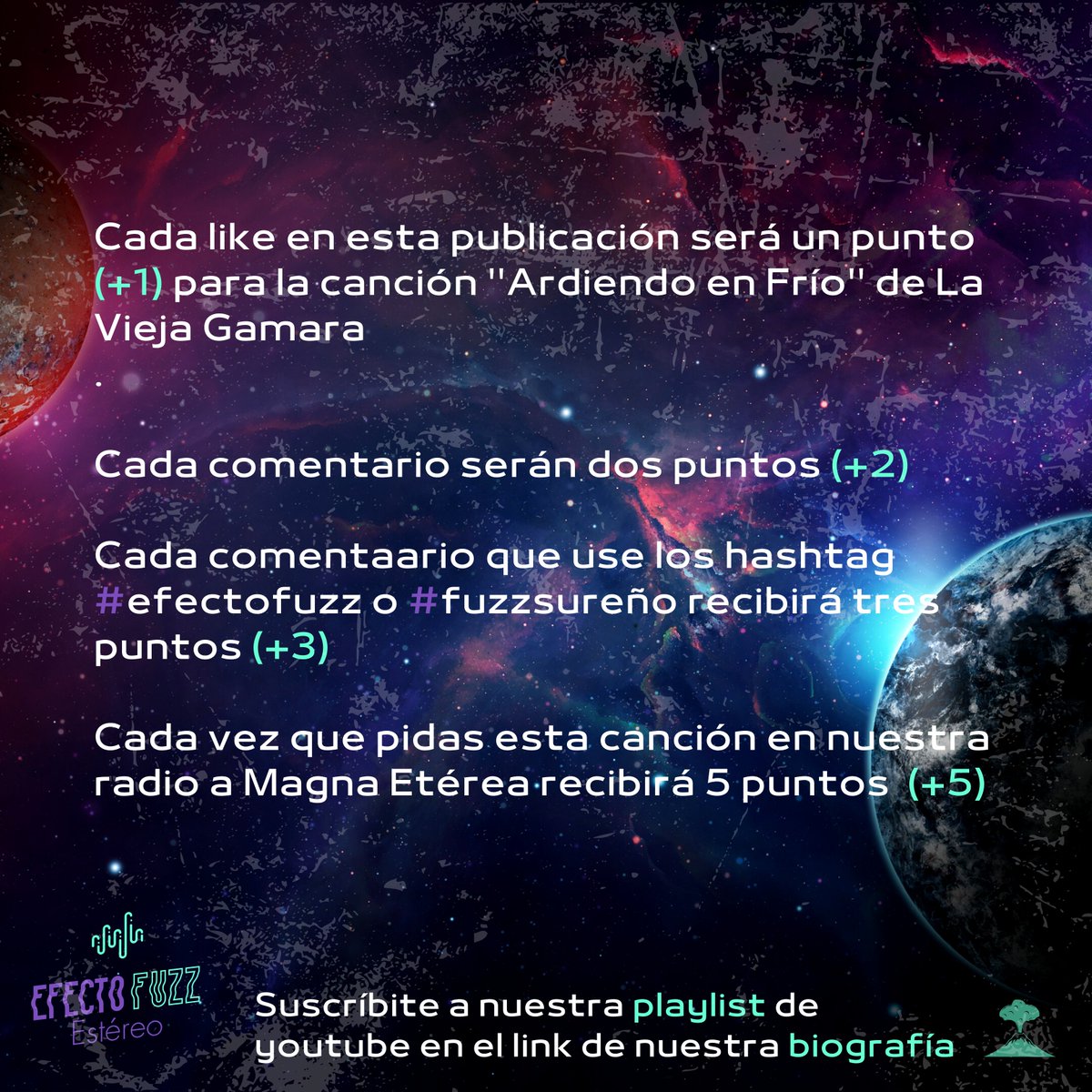 Efectofuzz's tweet photo. Vota por 🌳 La Vieja Gamara con su canción ''Ardiendo En Frío'' 🌲 y suscríbete a nuestra playlist de youtube con lo mejor del rock del sur en siguiente link:  https://t.co/MnyNuc0diZ
#rockcolombiano #rockcolombia #fuzzsureño #efectofuzz #laviejagamara #ardiendoenfrío https://t.co/OnxHTXIxoH