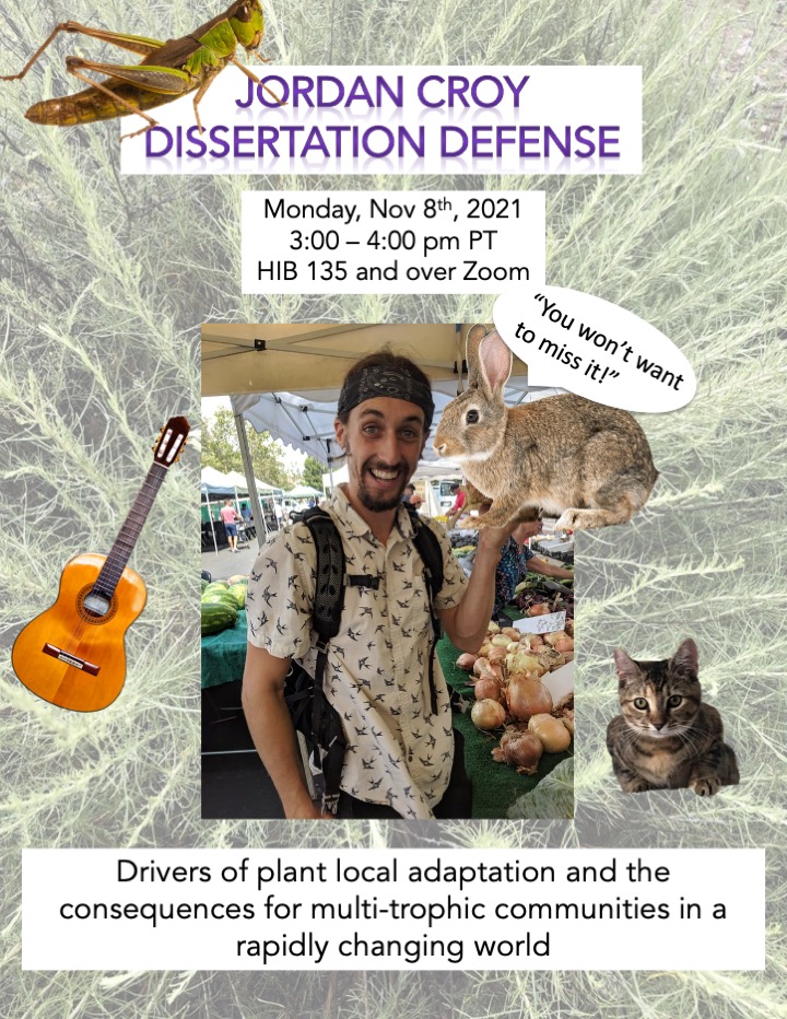 I'm so excited for Jordan's dissertation defense next Monday! Please feel free to message me for the zoom link if you'd like to attend. <a href="/jrc_ecology/">jordan croy</a> <a href="/UCIEEB/">UCI Ecology and Evolutionary Biol</a> <a href="/KailenMooney/">Kailen Mooney</a>