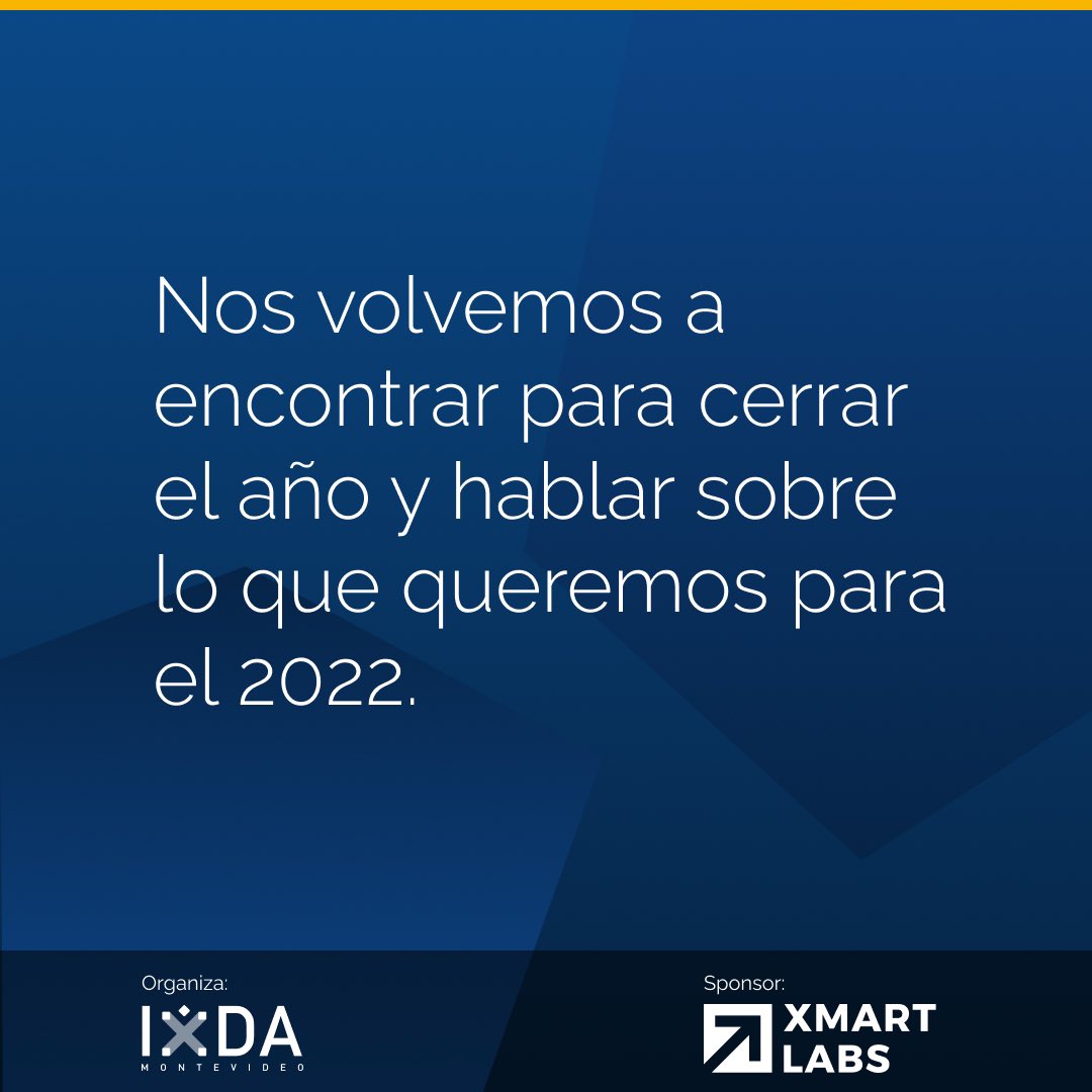IxDAMontevideo's tweet photo. Nos volvemos a encontrar para cerrar el año 🎉🎉 los esperamos a todos ☺️ (registro en nuestra cuenta de https://t.co/OSh8iRpsVS) @xmartlabs 

#ixda #montevideo #uruguay https://t.co/jjd3BzCrDk