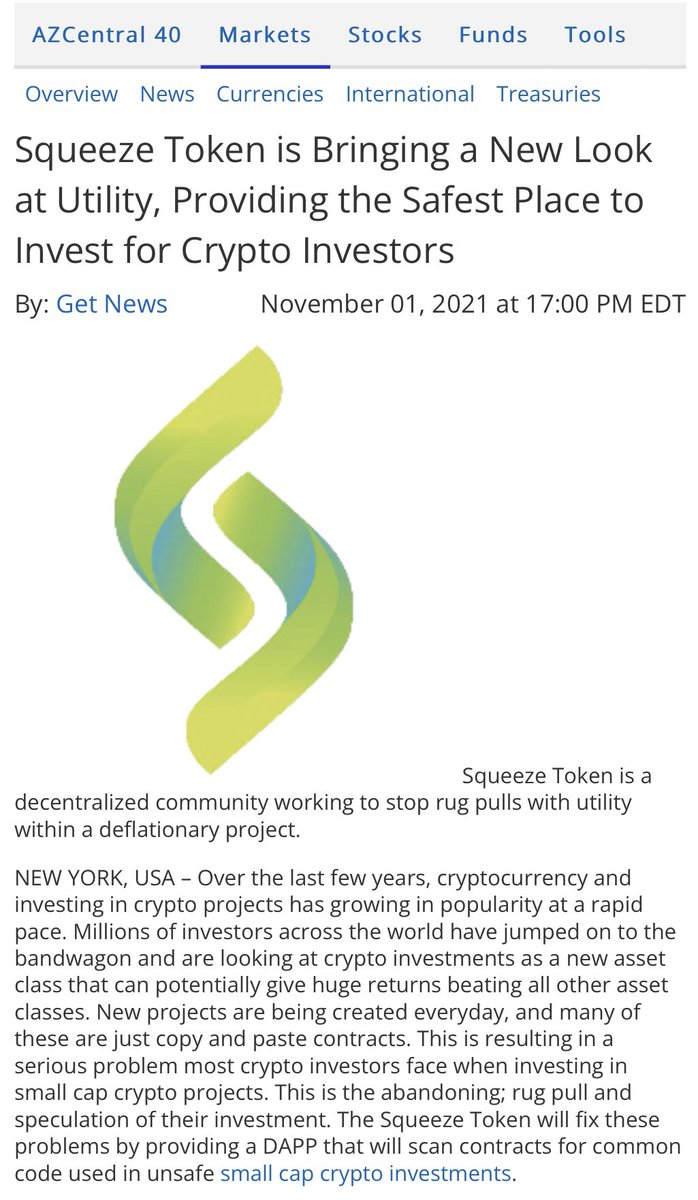 AzScopedOutTact's tweet photo. @azcentral 👀 Love seeing @TheSqueezeToken getting picked up by so many outlets! We will be the next next #Crypto ✅ 
Safe, Secure, #RugFree and Trusted 
#SqueezeTokenFinancial #CryptoNews #SqueezeToken 

https://t.co/WBnlpU0and https://t.co/CbkcOp2zbf