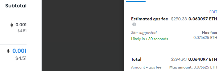 ken073188's tweet photo. For a $5 NFT... they want me to $290 in fees. Ummmm, No, No... NO! Hell no!๐คฃHOW are ETH maxis completely BLIND to this type of thievery!? #NevermindThen ๐ https://t.co/LLF2kuFy8k