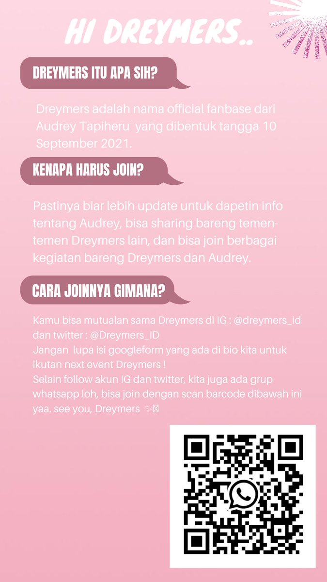 [💕]
All about Dreymers ✨
<a href="/AudreyTapiheru/">𝐚𝐮𝐝𝐫𝐞𝐲 𝐭𝐚𝐩𝐢𝐡𝐞𝐫𝐮</a> <a href="/GAC_music/">Gamaliél Audrey Cantika</a> <a href="/StarlightTroops/">GAC Troops (Fanbase Acc)</a> #Audrey #GAC #AudreyLoveLock #AudreyComeback