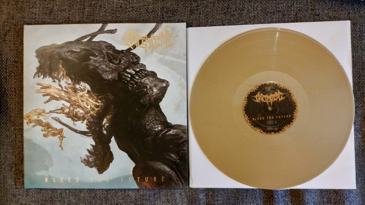 skitzohousecat's tweet photo. Got my @Archspireband gold edition vinal today. The album is 10/10 #archspire #bleedthefuture #record #ayot @SeasonofMist https://t.co/Y4mwbFMwUH