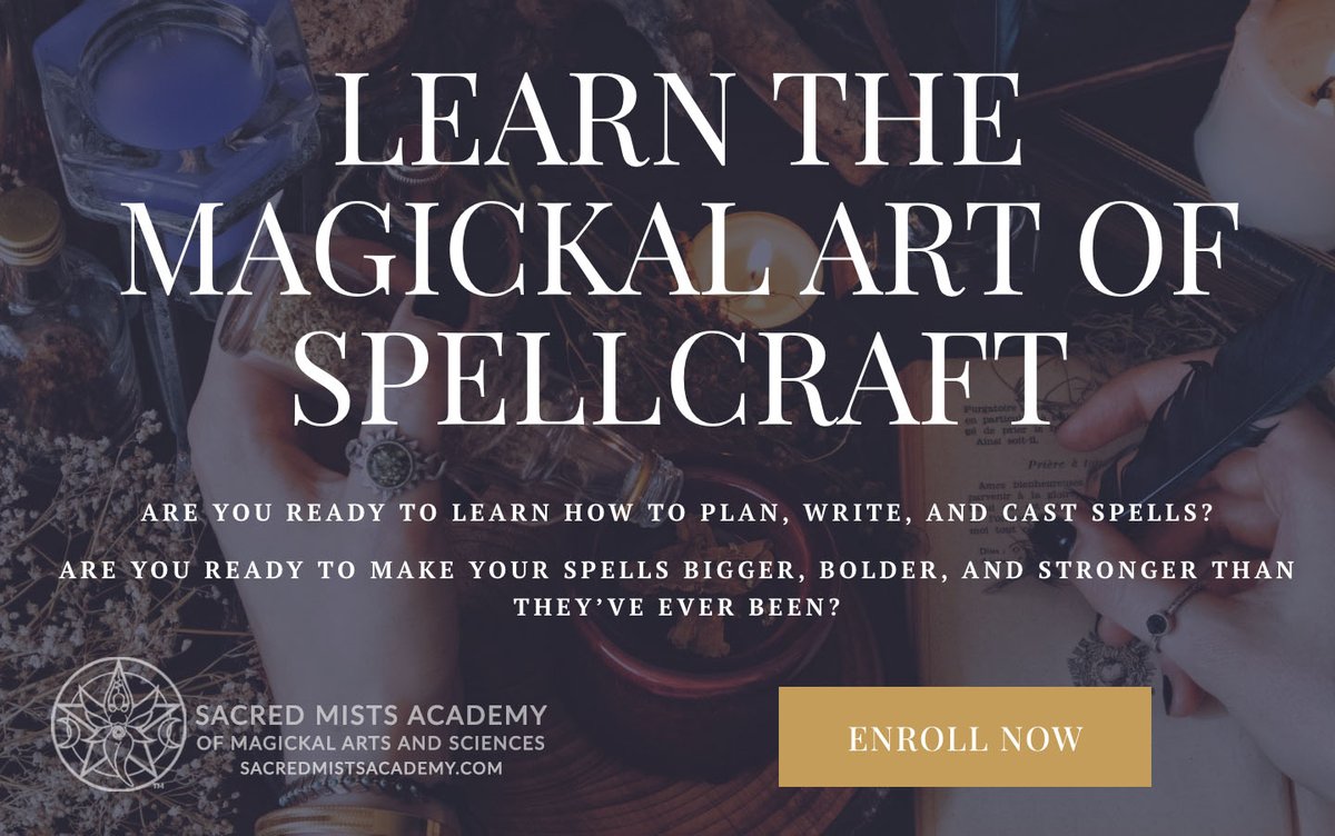 sacredmists's tweet photo. Enrolling now! Learn spellcraft with our intensive course that will teach you how to write and cast powerful spells for protection, prosperity, love, abundance, and more. Manifest your intention through this sacred art and amplify your magick! https://t.co/MxBkFDHY50
#witchcraft https://t.co/K3oH8iJvYS