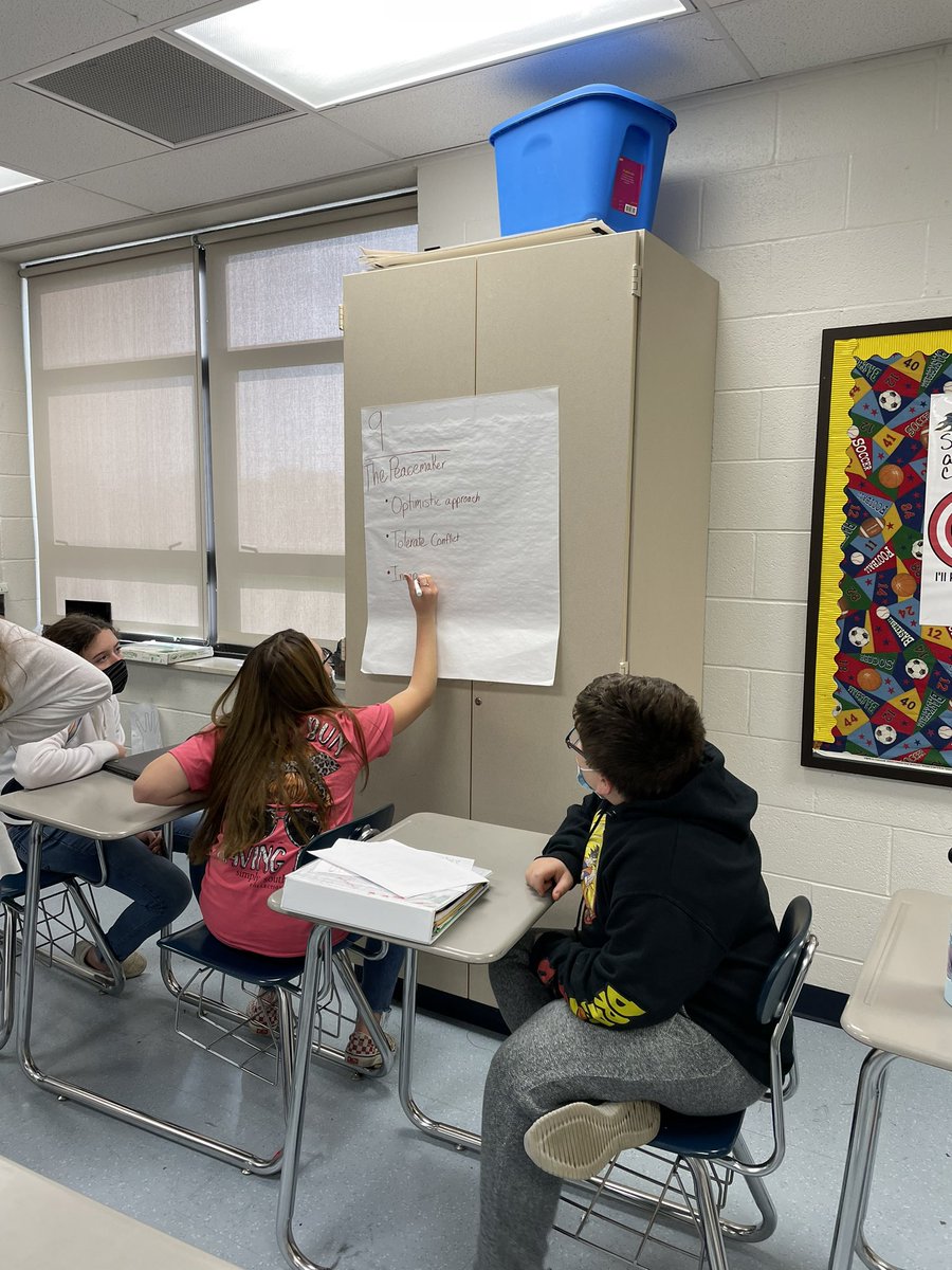 Eighth graders learning their Enneagram personality today with Mrs. Kemper.  They took surveys, identified strengths and weaknesses, and presented them to the class.  Helping each other understand ho to work together . @StephaniHagerty @KentuckySCA @CampErnstBlazer @kcjaynes12