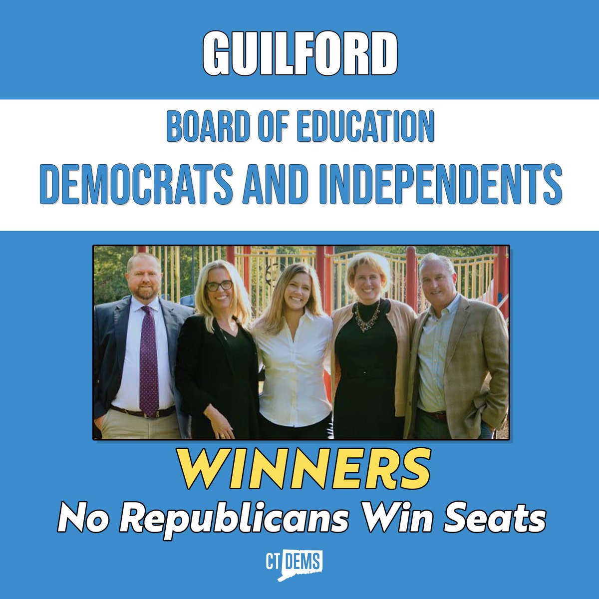 Democratic and Independent candidates sweep in Board of Ed race in Guilford. Big win.