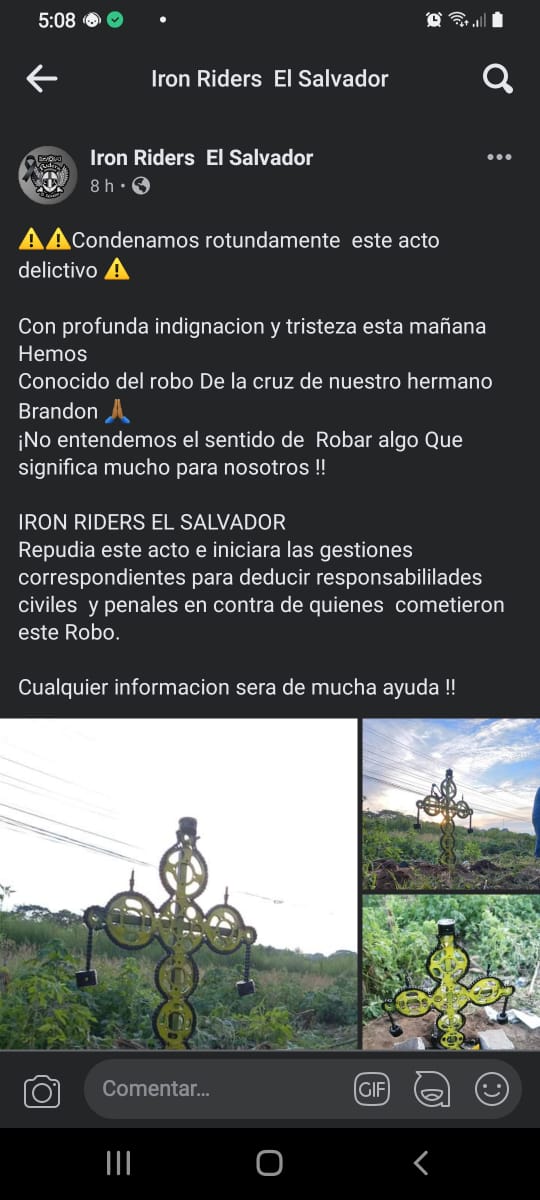 Condenamos los actos vandalicos con el cual fue usurpar la cruz en omenage a nuestro amigo y hermano <a href="/brandom/">Brandom</a> de <a href="/ironriders/">ironriders</a> sobre la carretera donde perdió la vida.