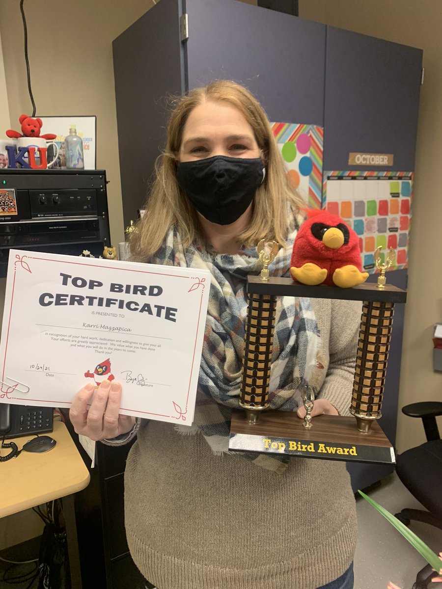 Congrats to Karri Mazzapica 7th Grade Science and Math teacher for being our Top Bird award winner.   Well deserved honor!