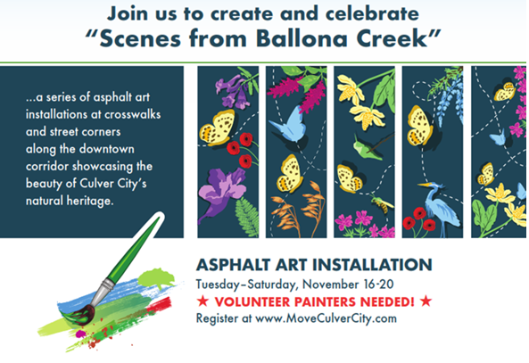 CulverVolunteer's tweet photo. Asphalt Art volunteer sign-ups are now live! Sign-up here: https://t.co/ER45fEfcqR #publicart #MOVECulverCity https://t.co/So27s3qwH5